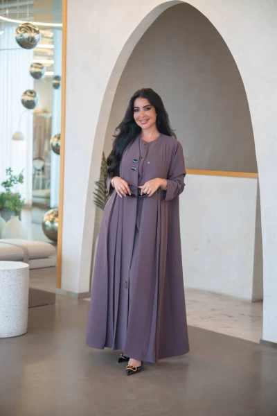 Coffee crepe abaya with pleats C:IB324 Coffee